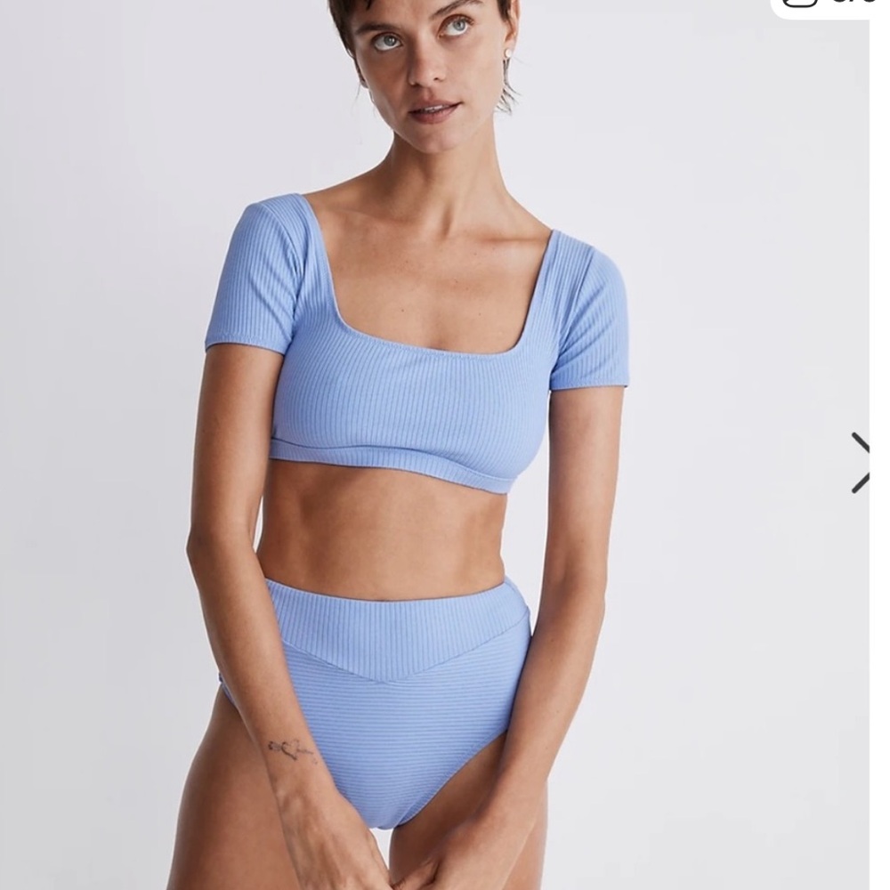 Madewell Ribbed Scoop Back Bikini Set in Light Blue
